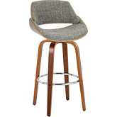 Fabrizzi 30" Swivel Bar Stool in Walnut Wood & Noise Grey Fabric w/ Chrome Footrest (Set of 2)